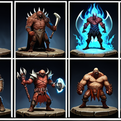 Home 13 **Image of Different Types of Enemies in Chaos Dungeon**
- Prompt: "Illustrate a variety of fantasy enemies in a dungeon setting, showcasing their unique abilities and strengths. Include weak enemies in the early stage and more powerful foes as the player progresses, highlighting magical attacks and physical prowess."