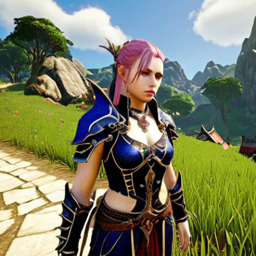 Home 8 **"A new ArcheAge player's challenging beginning. Weary but determined character, basic gear, surrounded by tutorial quest markers, lush fantasy landscape."** (This focuses on the "new player's struggle" aspect)