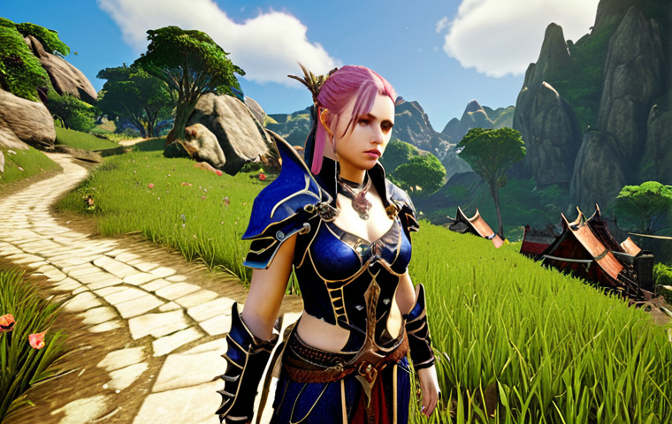 **"A new ArcheAge player's challenging beginning. Weary but determined character, basic gear, surrounded by tutorial quest markers, lush fantasy landscape."** (This focuses on the "new player's struggle" aspect)