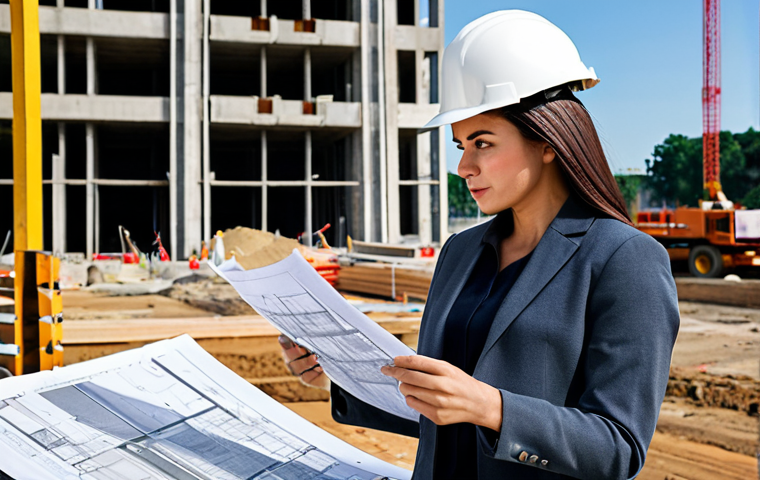 **
"A professional female architect, fully clothed in a modest business casual outfit, reviewing blueprints on a construction site. Background includes a modern building under construction and construction workers. Safe for work, appropriate content, perfect anatomy, natural proportions, professional photography, high resolution, professional, modest."
**