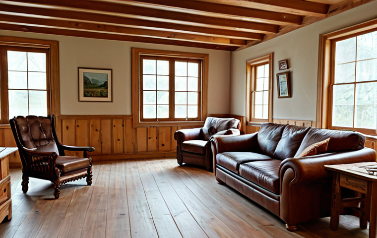**
"A cozy living room in an Arkage home, decorated with hand-crafted wooden furniture, including a leather sofa set and chairs. Walls are painted in light colors, adorned with paintings by local artists. Soft, natural light streams in through large windows. The room is family-friendly, safe for work, fully clothed, and showcases perfect anatomy, correct proportions, and a natural pose. Professional photography, high quality."
**