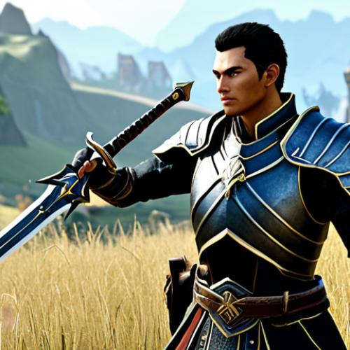 Home 18 ArcheAge Warrior**
"A fully clothed ArcheAge warrior, professional attire, holding a sword in a dynamic pose on a battlefield. Modest armor, appropriate for combat. Background: a war-torn landscape. Safe for work. Perfect anatomy, correct proportions, well-formed hands, proper finger count, natural body proportions. Professional, family-friendly, high quality."
**